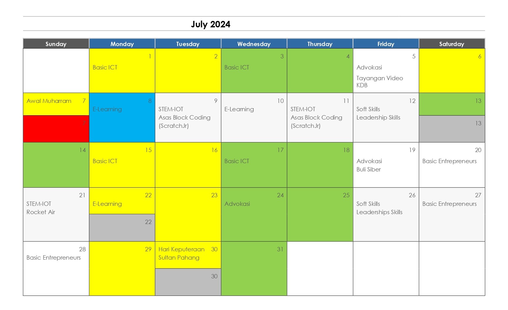 JADUAL AKTIVITI JULAI 2024 NADI KG BUKIT RANG