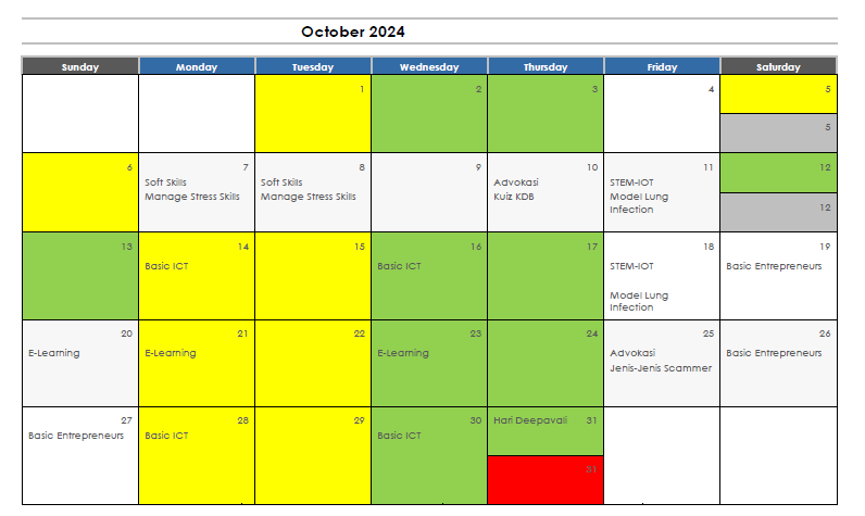 JADUAL AKTIVITI BULAN OKTOBER NADI KG BUKIT RANG