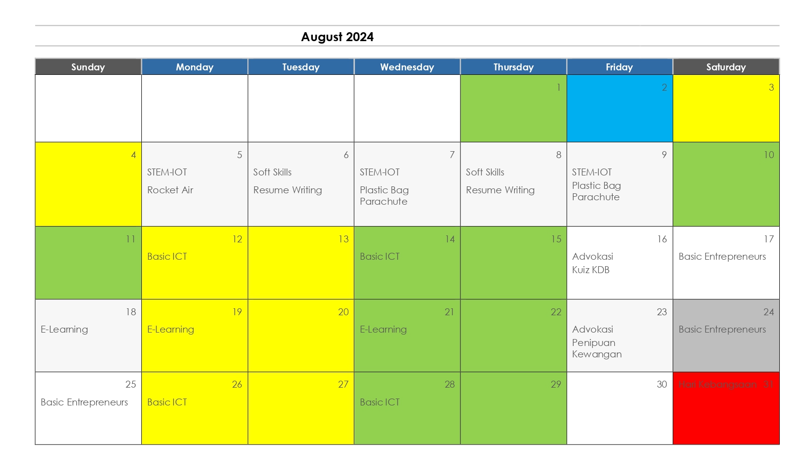 JADUAL AKTIVITI OGOS 2024 NADI KG BUKIT RANG