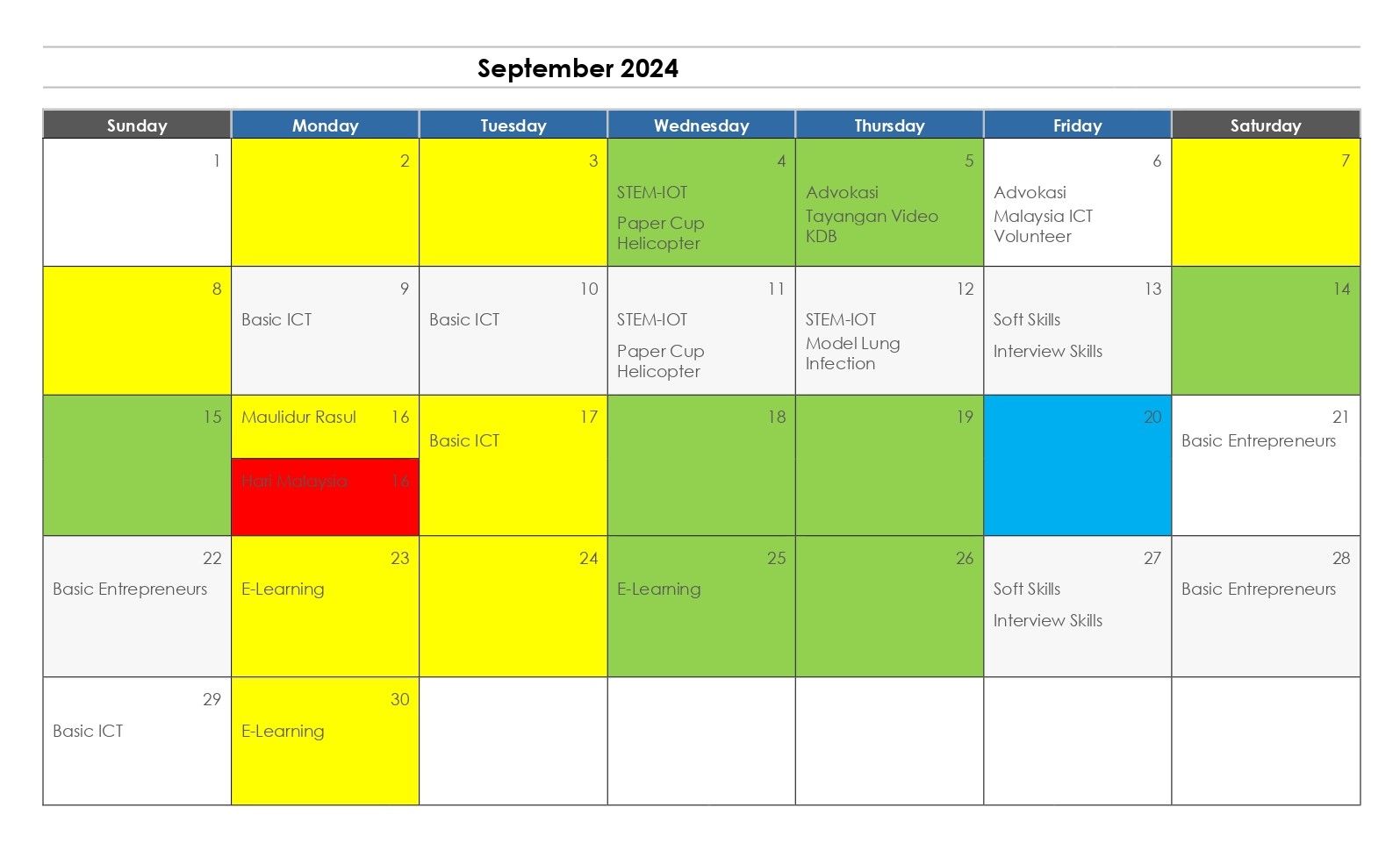 Jadual Aktiviti Bulan September 2024