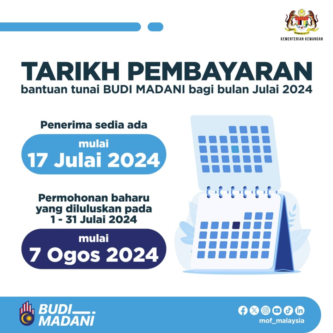 TARIKH PEMBAYARAN BANTUAN TUNAI BUDI MADANI BAGI BULAN JULAI 2024