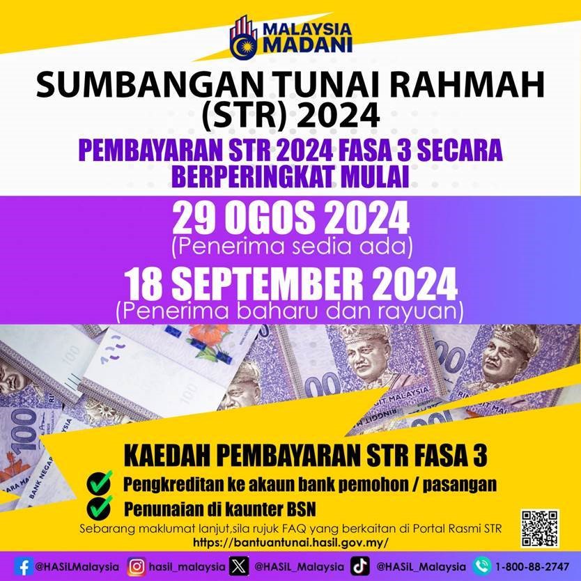 TARIKH PEMBAYARAN SUMBANGAN TUNAI RAHMAH FASA 3 2024